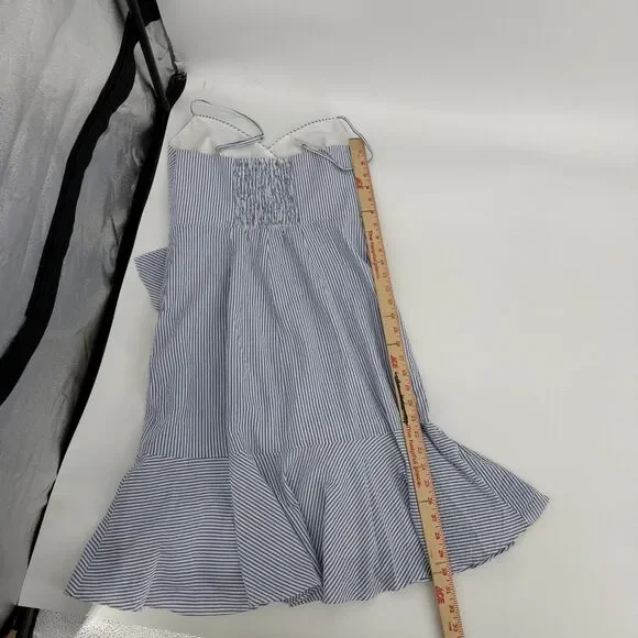 J Crew Seersucker Dress Coastal Nautical Preppy Blue White Faux Wrap Women Sz 4 - Picture 12 of 14